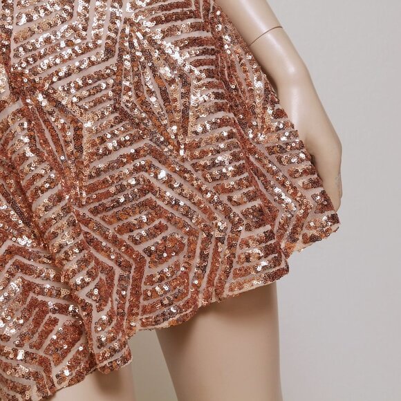 Lulu’s Serenade in the Night Rose Gold Sequin Skater Mini Dress - Picture 11 of 13